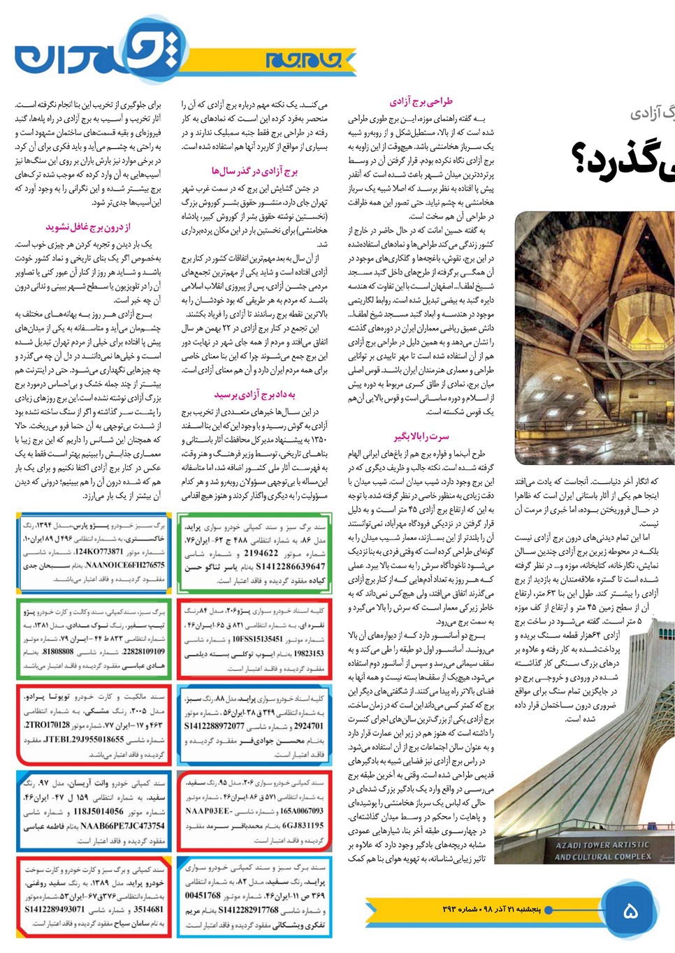 روزنامه تاریخ ۲۱ آذر ۱۳۹۸