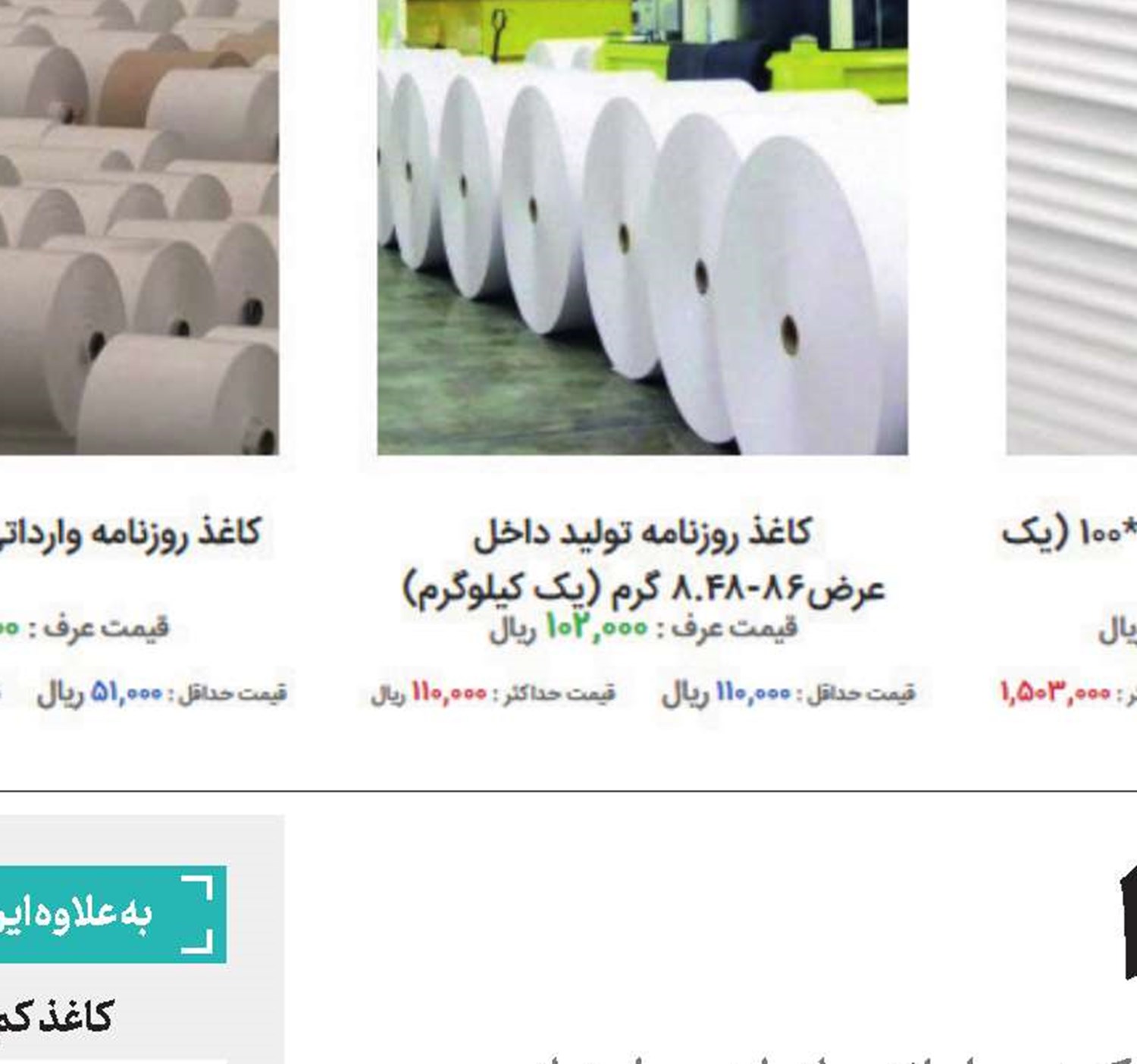 قیمت  كاغذ  روی هوا