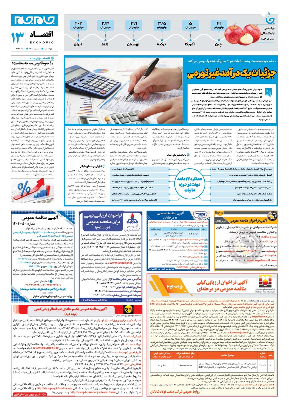 روزنامه تاریخ ۱ شهریور ۱۴۰۲