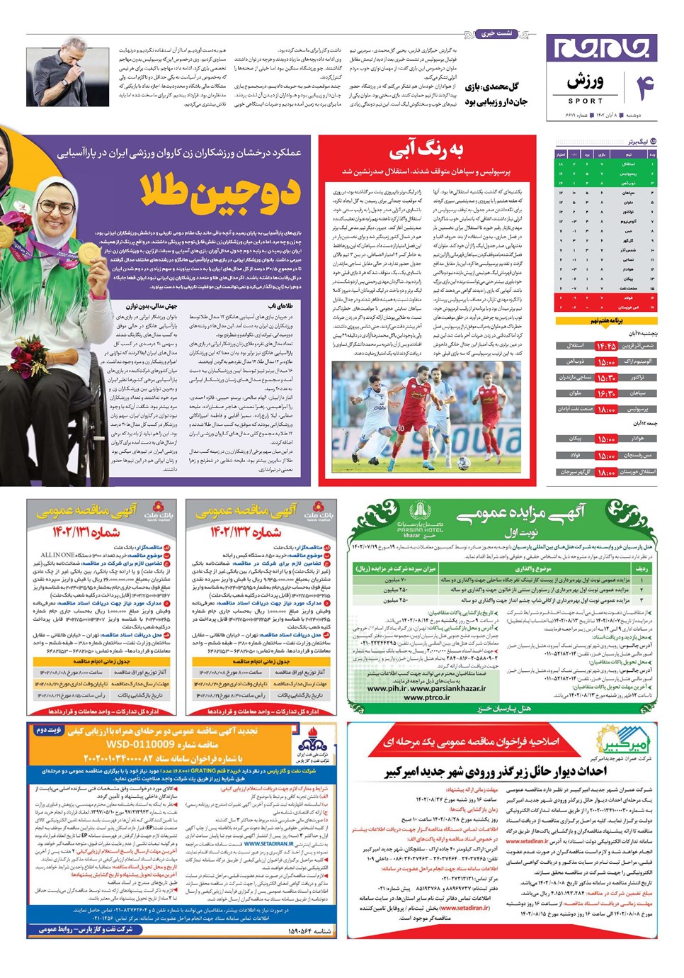 روزنامه تاریخ ۸ آبان ۱۴۰۲