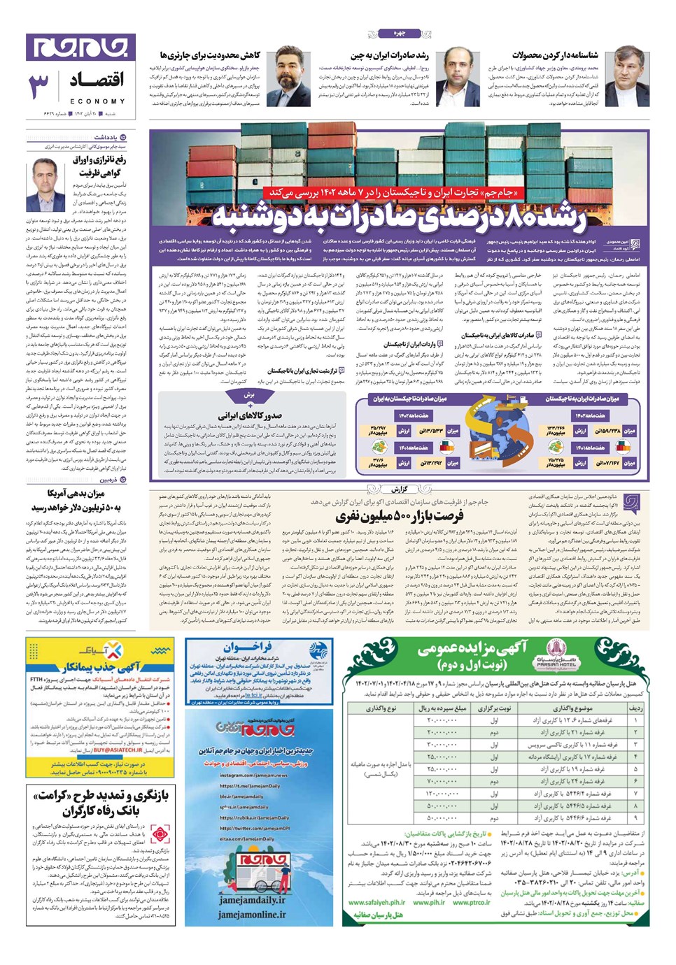 روزنامه تاریخ ۲۰ آبان ۱۴۰۲