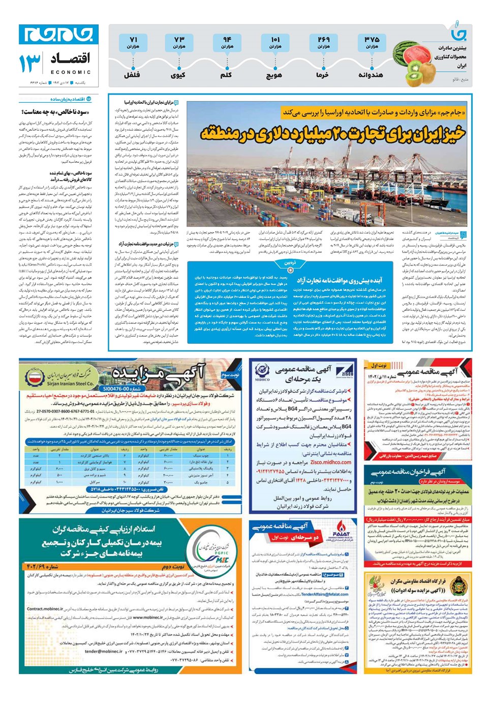 روزنامه تاریخ ۱۷ دی ۱۴۰۲