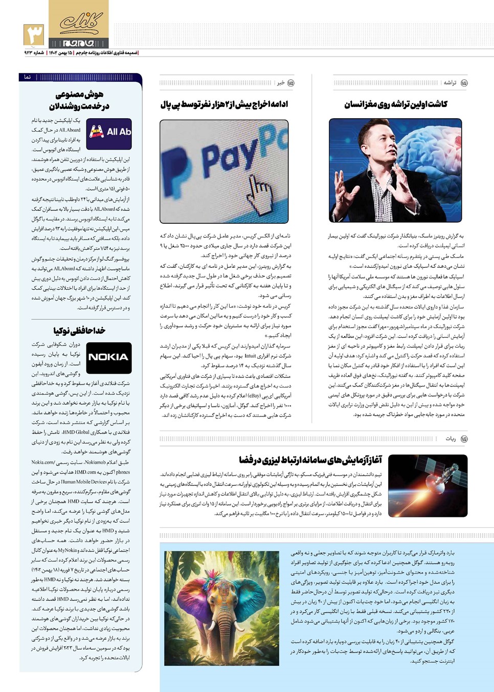 روزنامه تاریخ ۱۵ بهمن ۱۴۰۲