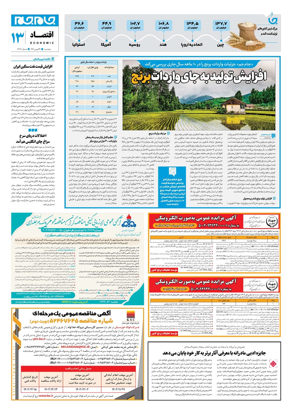 روزنامه تاریخ ۲۶ بهمن ۱۴۰۲