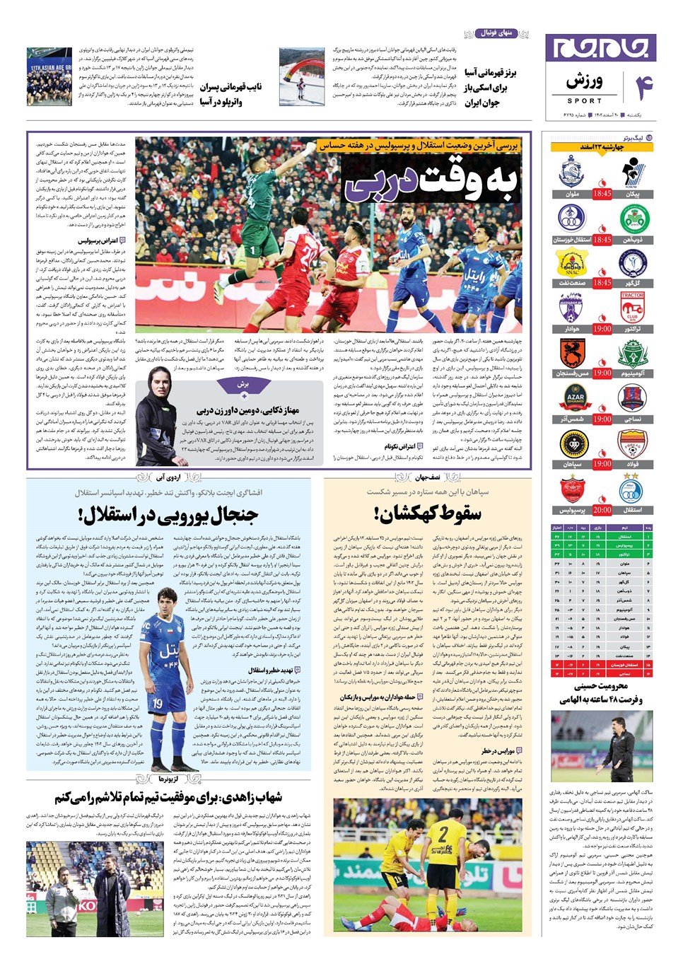 روزنامه تاریخ ۲۰ اسفند ۱۴۰۲
