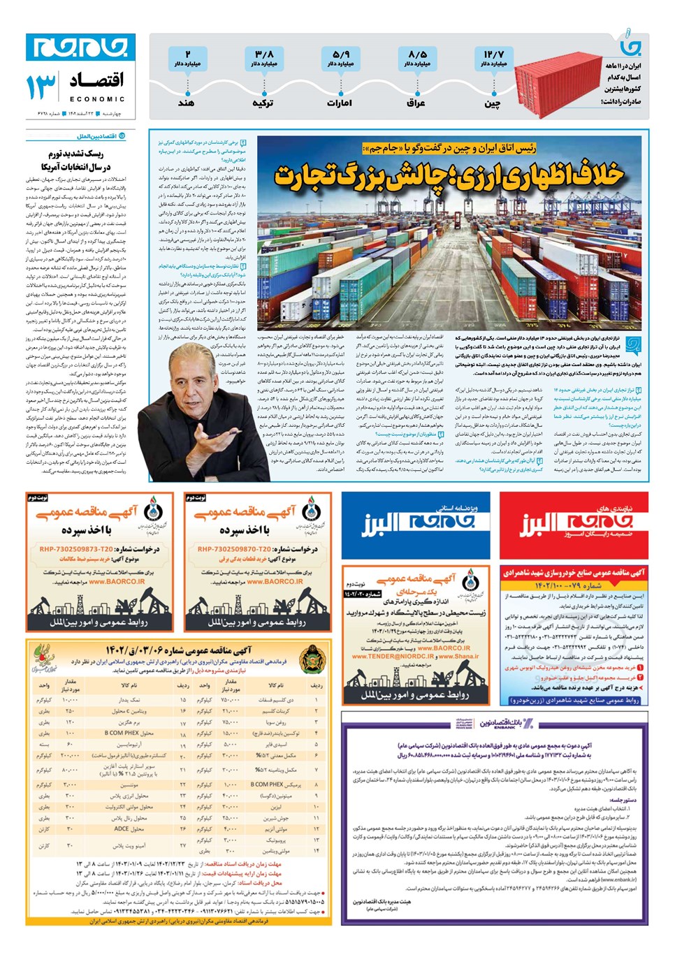 روزنامه تاریخ ۲۳ اسفند ۱۴۰۲