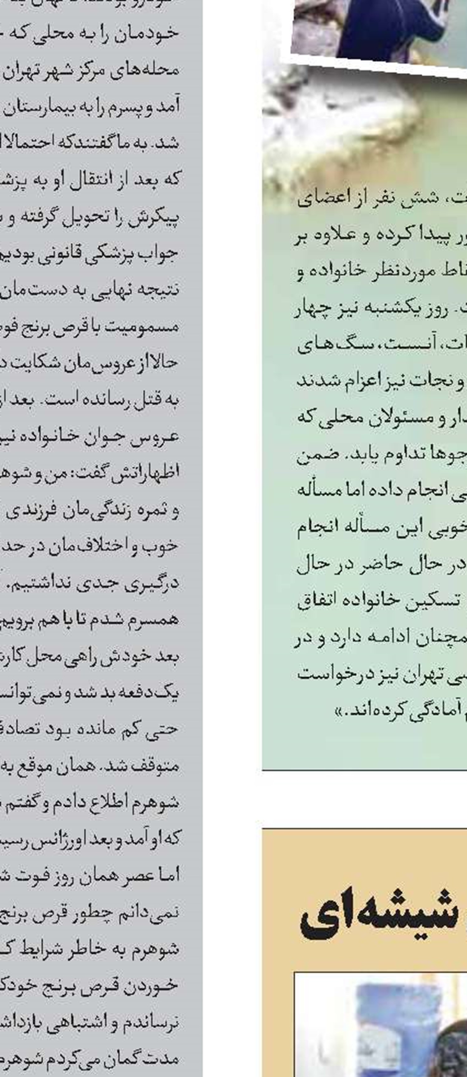 قتل داماد به دست خواهرزن شیشه‌ای 