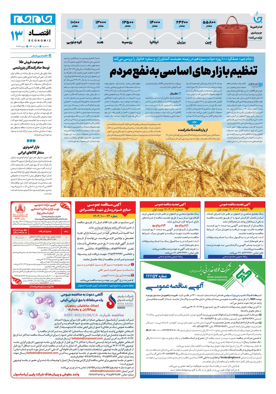 روزنامه تاریخ ۸ خرداد ۱۴۰۳
