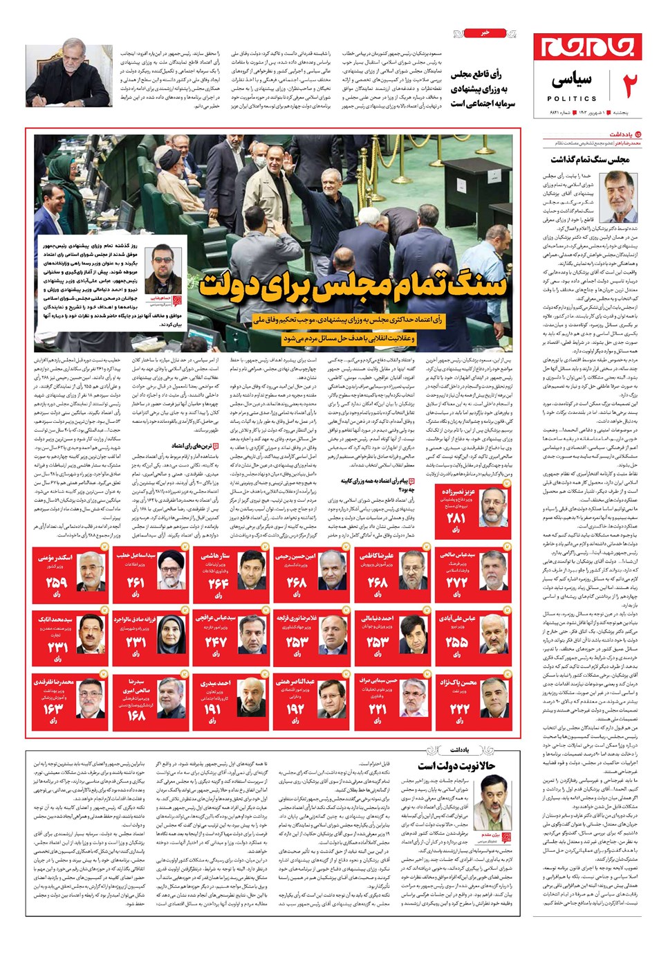 روزنامه تاریخ ۱ شهریور ۱۴۰۳