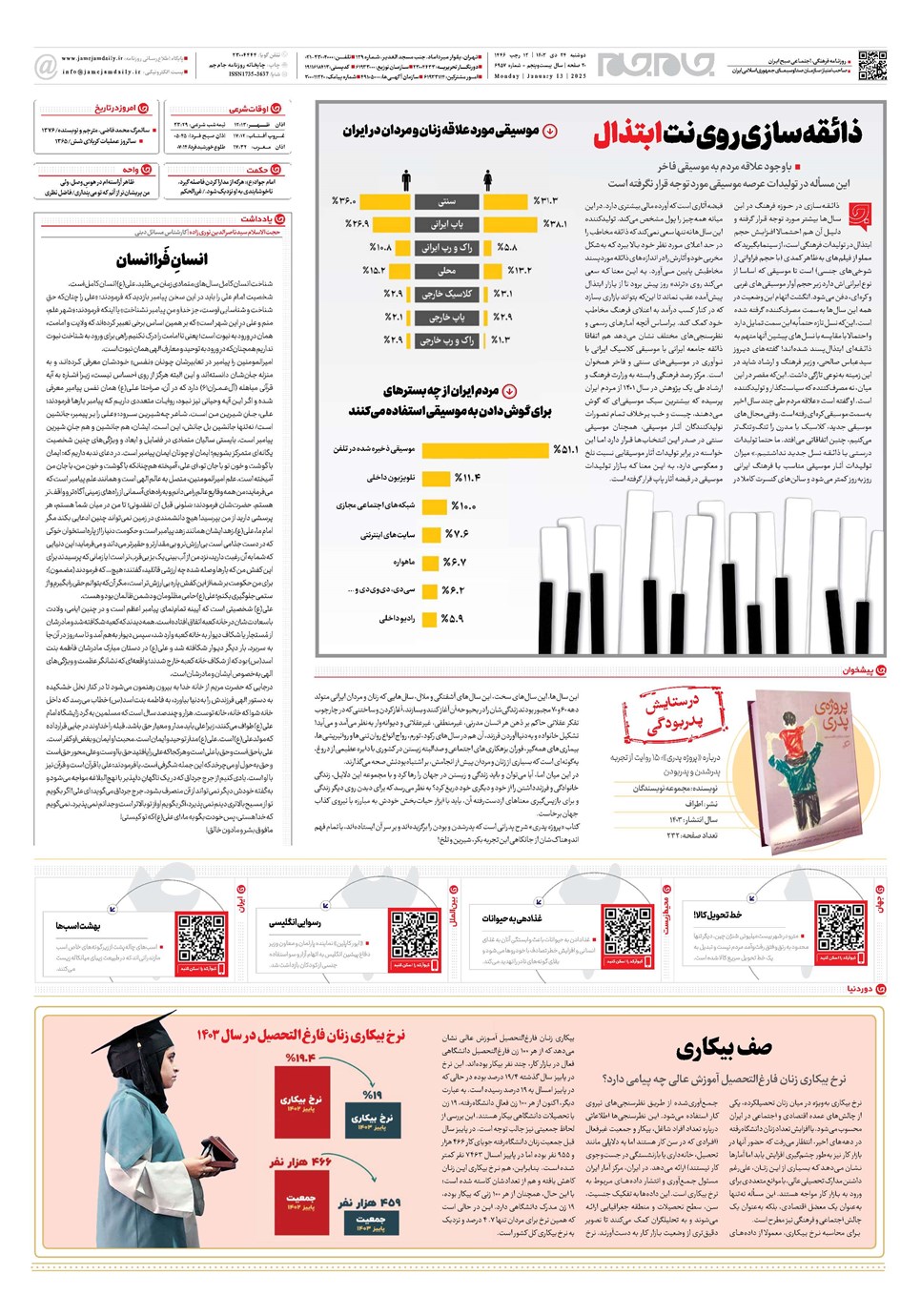 روزنامه تاریخ ۲۴ دی ۱۴۰۳