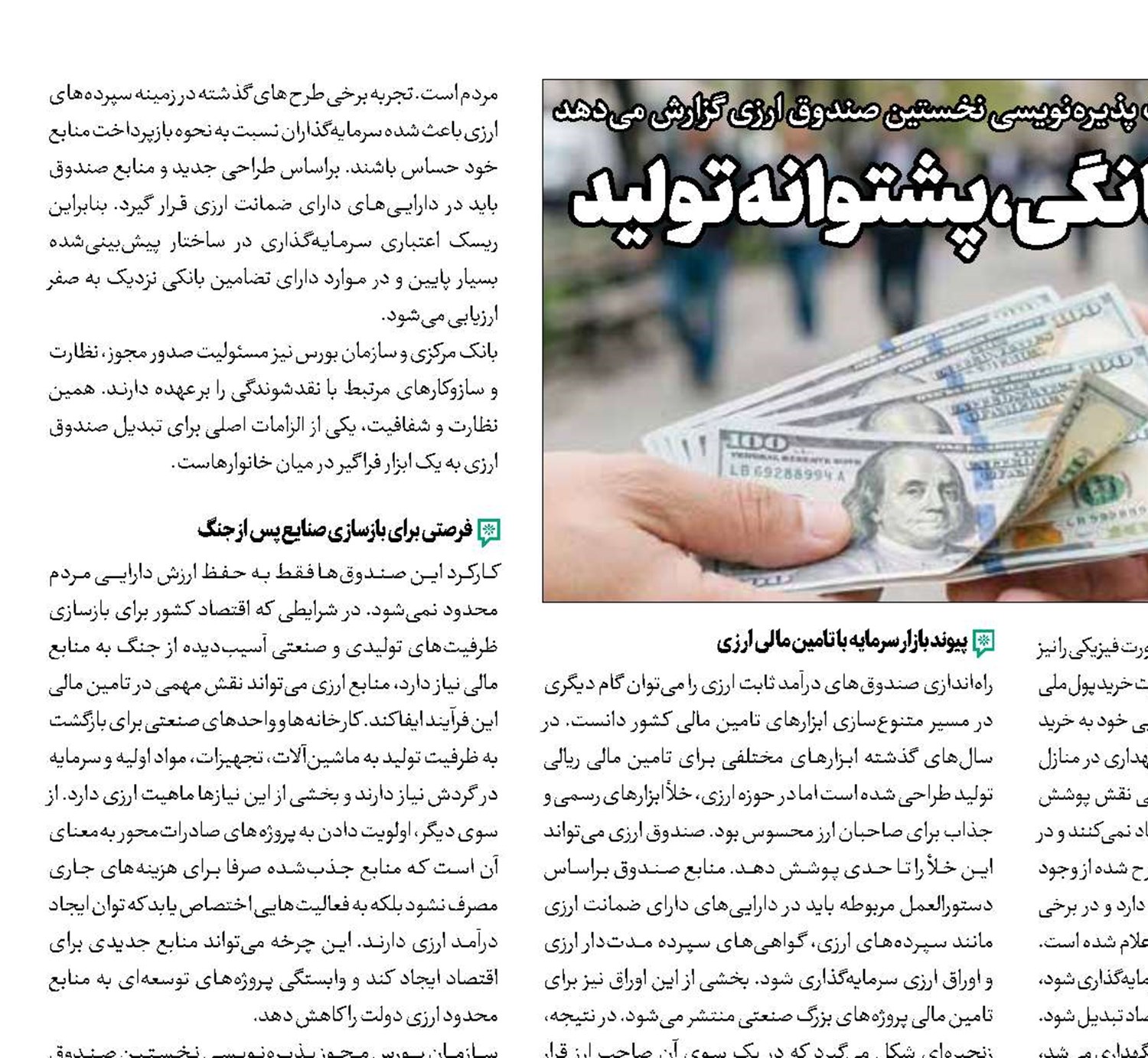 دلارهای خانگی، پشتوانه تولید 