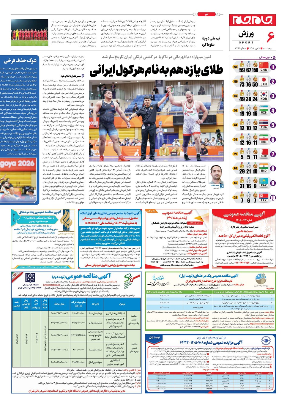 روزنامه تاریخ ۹ مهر ۱۴۰۵